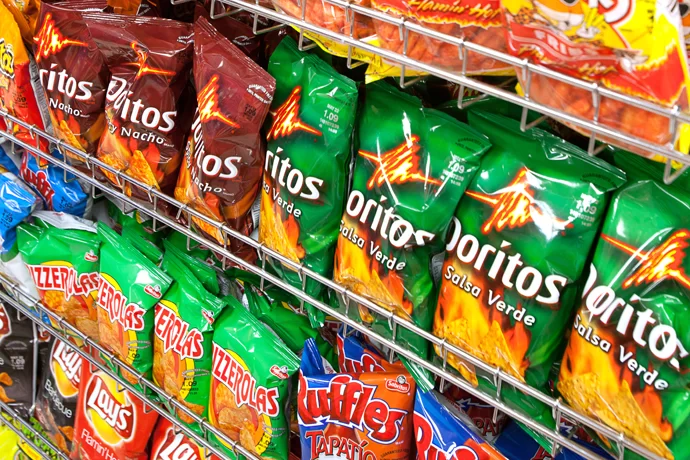 Hundreds of Frito Lay salty snacks to choose from.